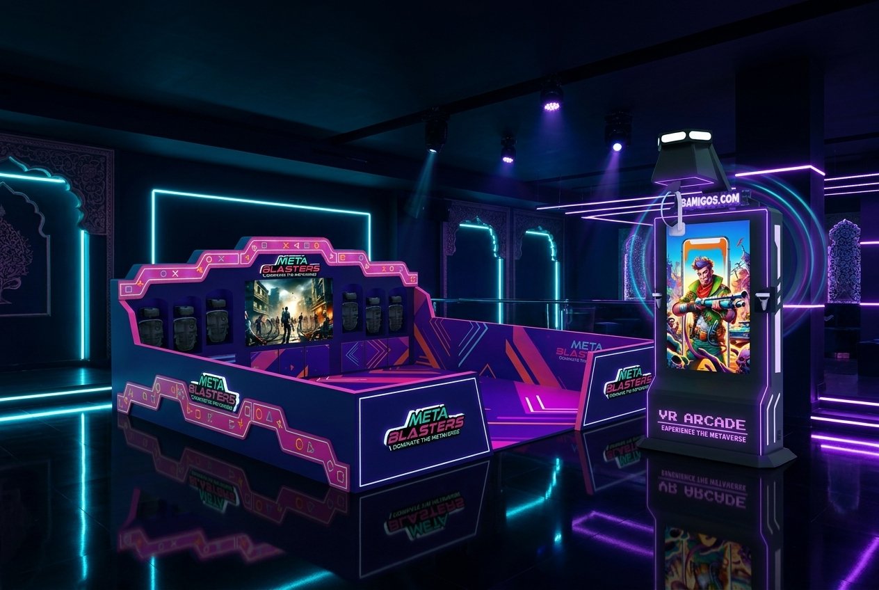 Bamigos VR gaming machines. Metablaster multi-player arena and Metacade station in a premium gaming zone