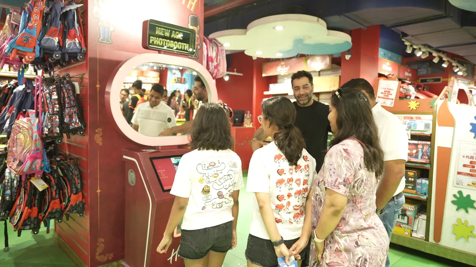 A family using the booth