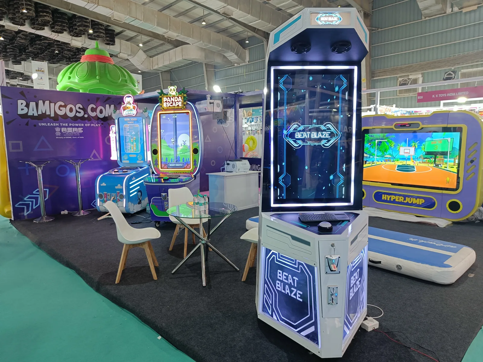 Bamigos expo stand with Beat Blaze, Hyper Jump and other machines