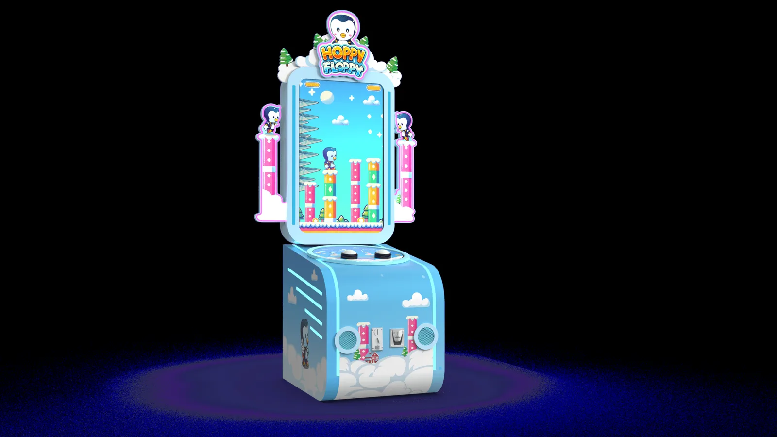 Render of Hoppy Floppy cabinet on black background
