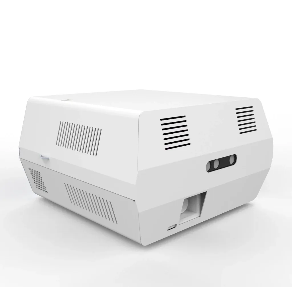 White projector housing unit render on white background