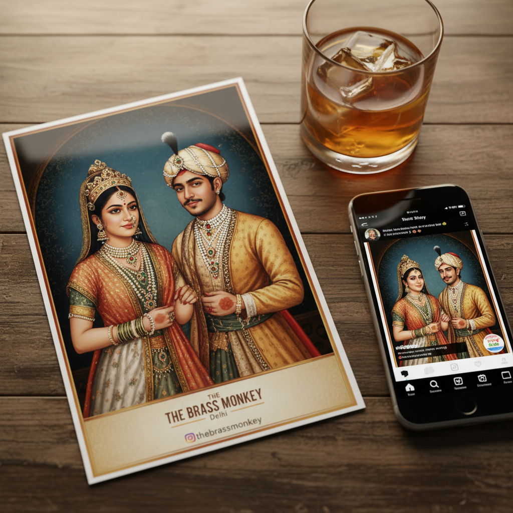 Branded photo booth prints showing restaurant logo and social handles