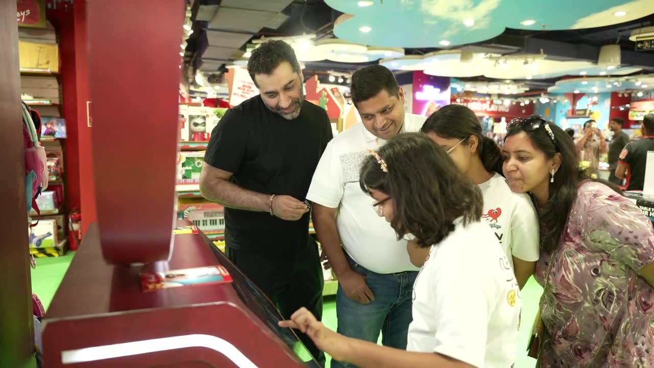 Families using the Pikcha AI photo booth built for Hamleys